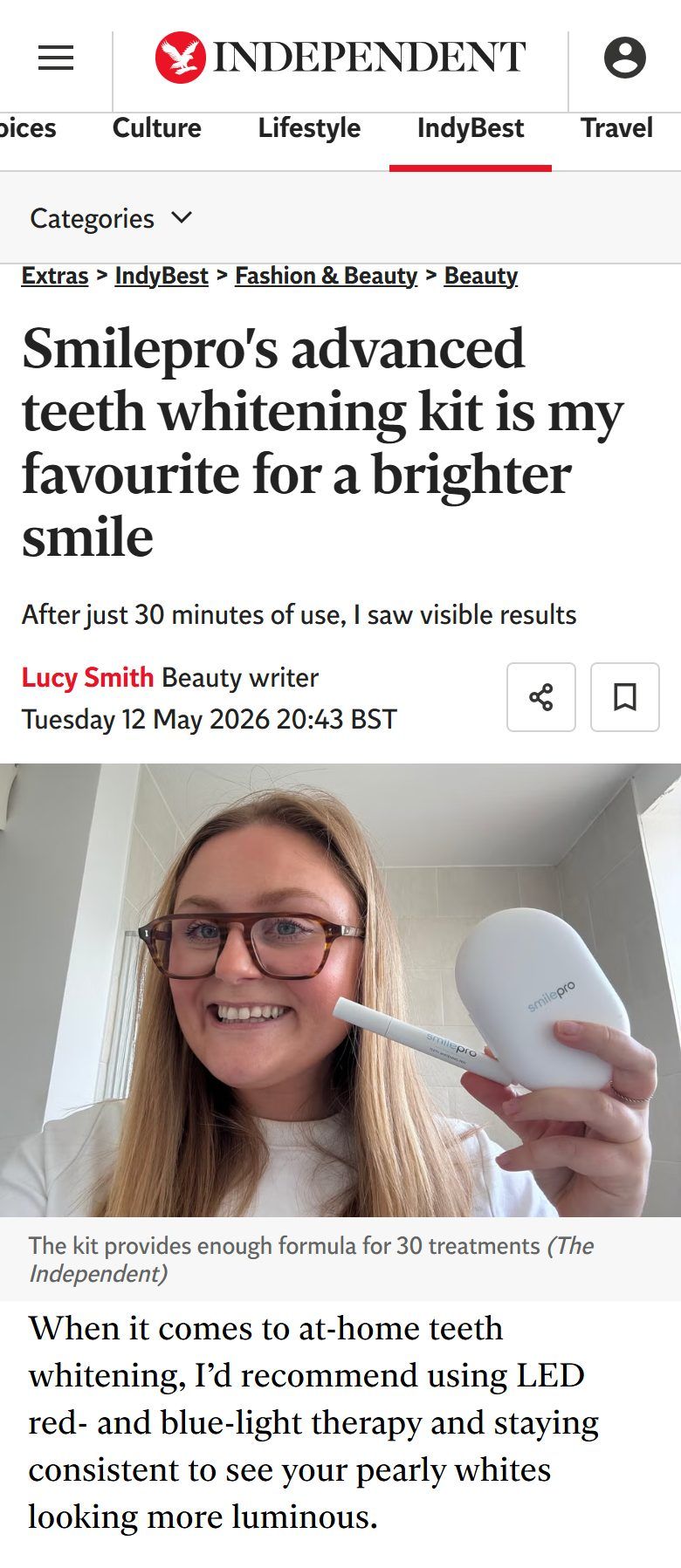 The Independent: Smilepro's advanced teeth whitening kit is my favourite for a brighter smile